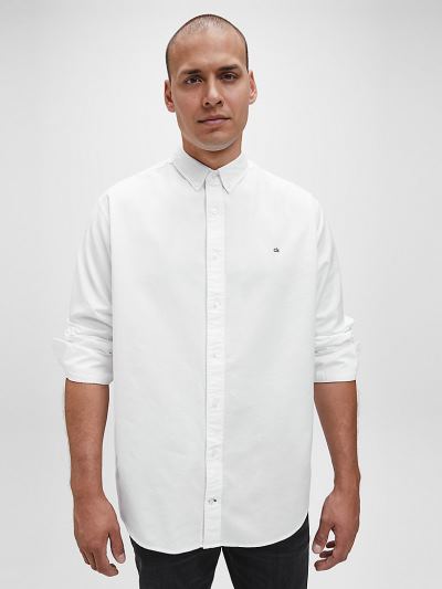 Calvin Klein Ruhák HU318736 | Calvin Klein Plus Size Slim Oxford Cotton Férfi Ing Világos Fehér